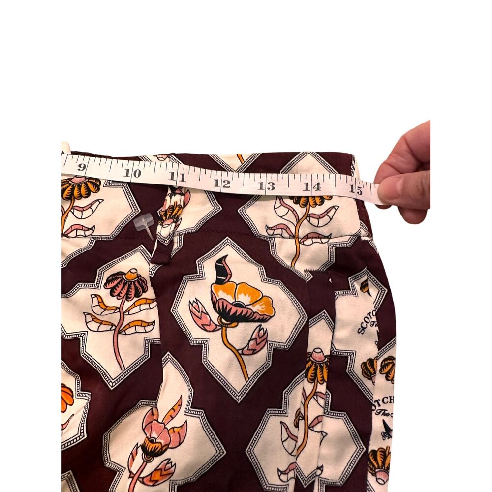 Scotch & Soda Sun Ray Satin Burgundy Floral Print Pleated Straight Leg Pants, S - Picture 10 of 16